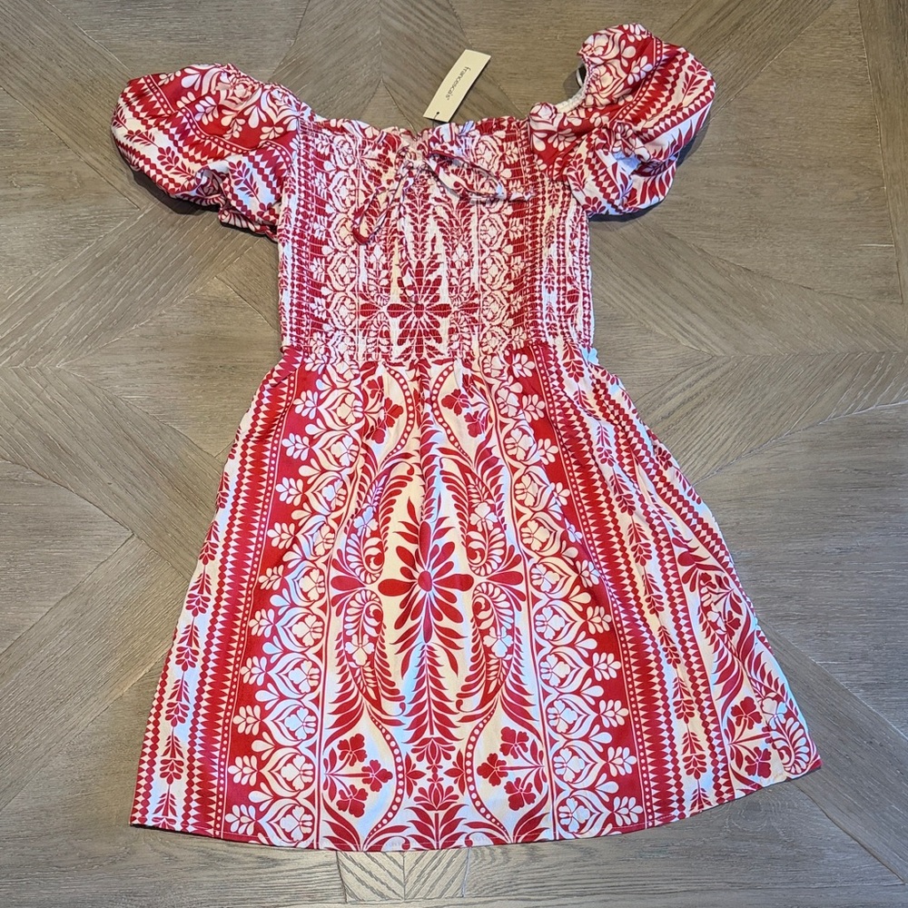 Francesca's Collections Red and White Floral Dress